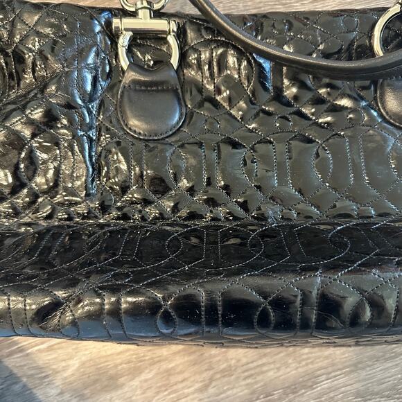 Donald Pliner Black Quilted Patent Leather Large Shoulder Tote Bag Preppy Classy - Picture 7 of 11